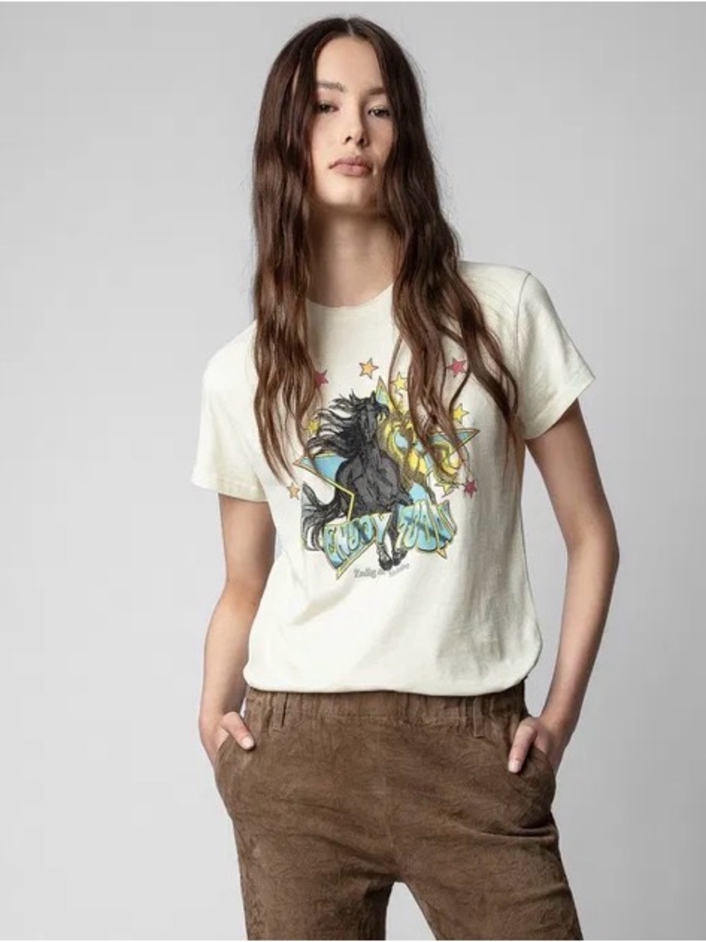 🔥Sunday Sale🔥 Zadig & Voltaire Ivory Graphic Horse Short-Sleeve Tee